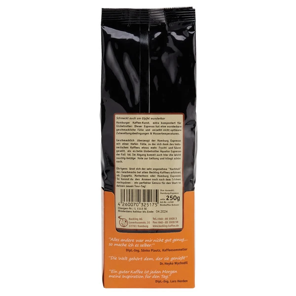Becking Kaffee GLOBETROTTER HAMBURG ESPRESSO GANZE BOHNE 4 Becking Kaffee GLOBETROTTER HAMBURG ESPRESSO GANZE BOHNE – Bild 2